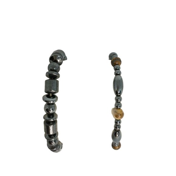Hematite Tiger Eye Beaded Magnetic Stretch Bracelets Set For Men Or Women - Picture 3 of 5